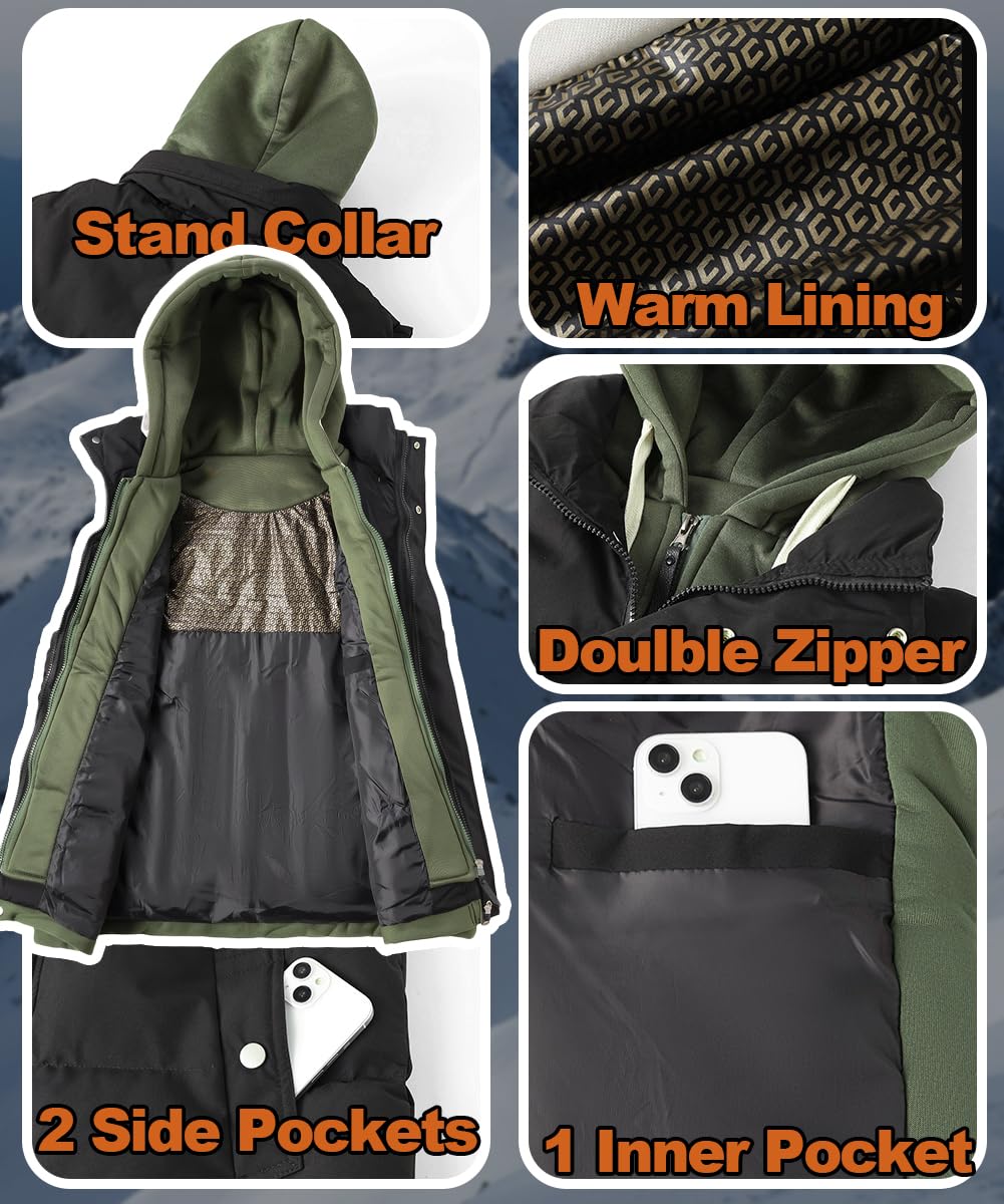 Chaleco Hombre Acolchado Chalecos Exteriores Gilet con Sudadera de Invierno Cálido Chaqueta Sin Mangas Acolchada