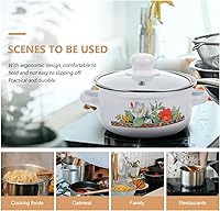 Vista 8 de Kichvoe Olla de esmalte con tapa, olla de cocina retro de frijoles esmaltados, olla para pasta, olla de sopa vintage con doble mango para cocinas