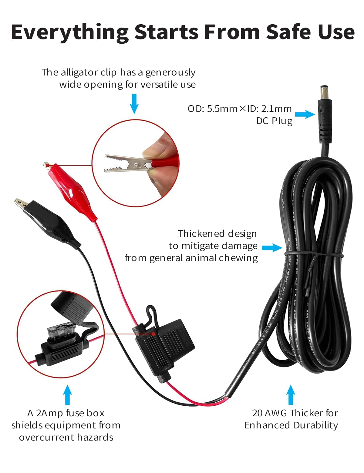 Solar Cells Trail Camera Power Cord, 79inch DC External Power