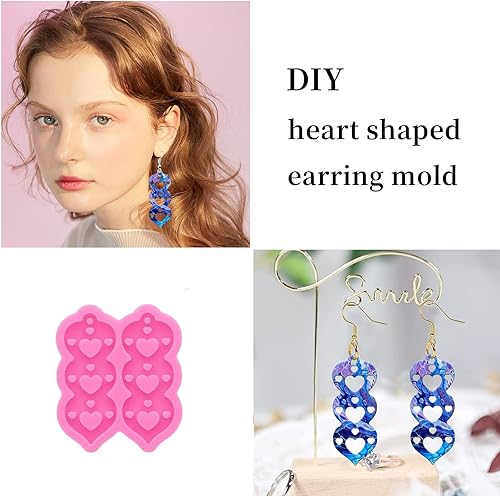 Miniatura 3 de Molde para pendientes de resina de corazón, corazón con agujero, resina de silicona, moldes de fundición de resina epoxi para mujer, aretes y dijes,
