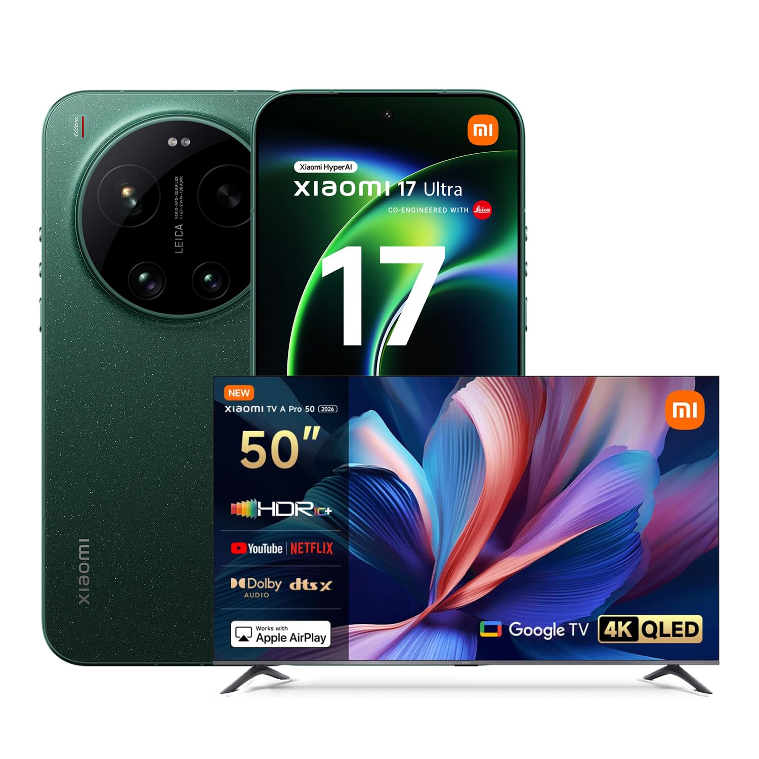 Xiaomi 17 Ultra, Smartphone 16+512GB, Teleobiettivo Lenti Leica APO 200MP 75–100mm, Tecnologia LOFIC HDR, HyperAI, Starlit Green, Garanzia 2 anni+1 anno extra, Caricatore non incluso+TV A Pro QLED 50"