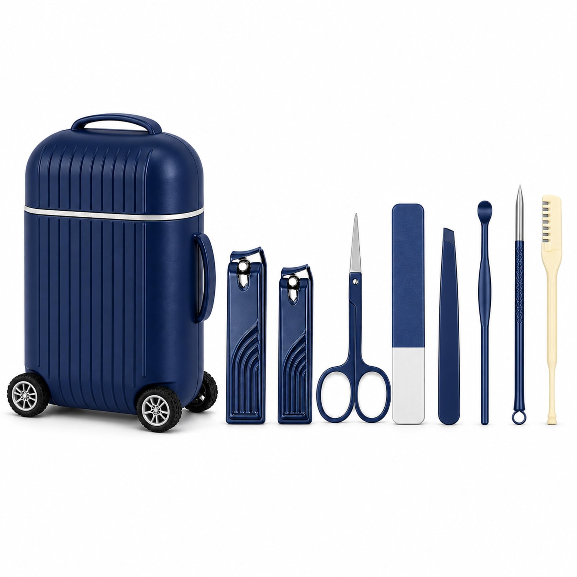 8 in 1 manicure pedicure kit with travel storage case - stainless steel nail clipper set with scissors, tweezer, file & ear pick | portable grooming tools for men women home travel use