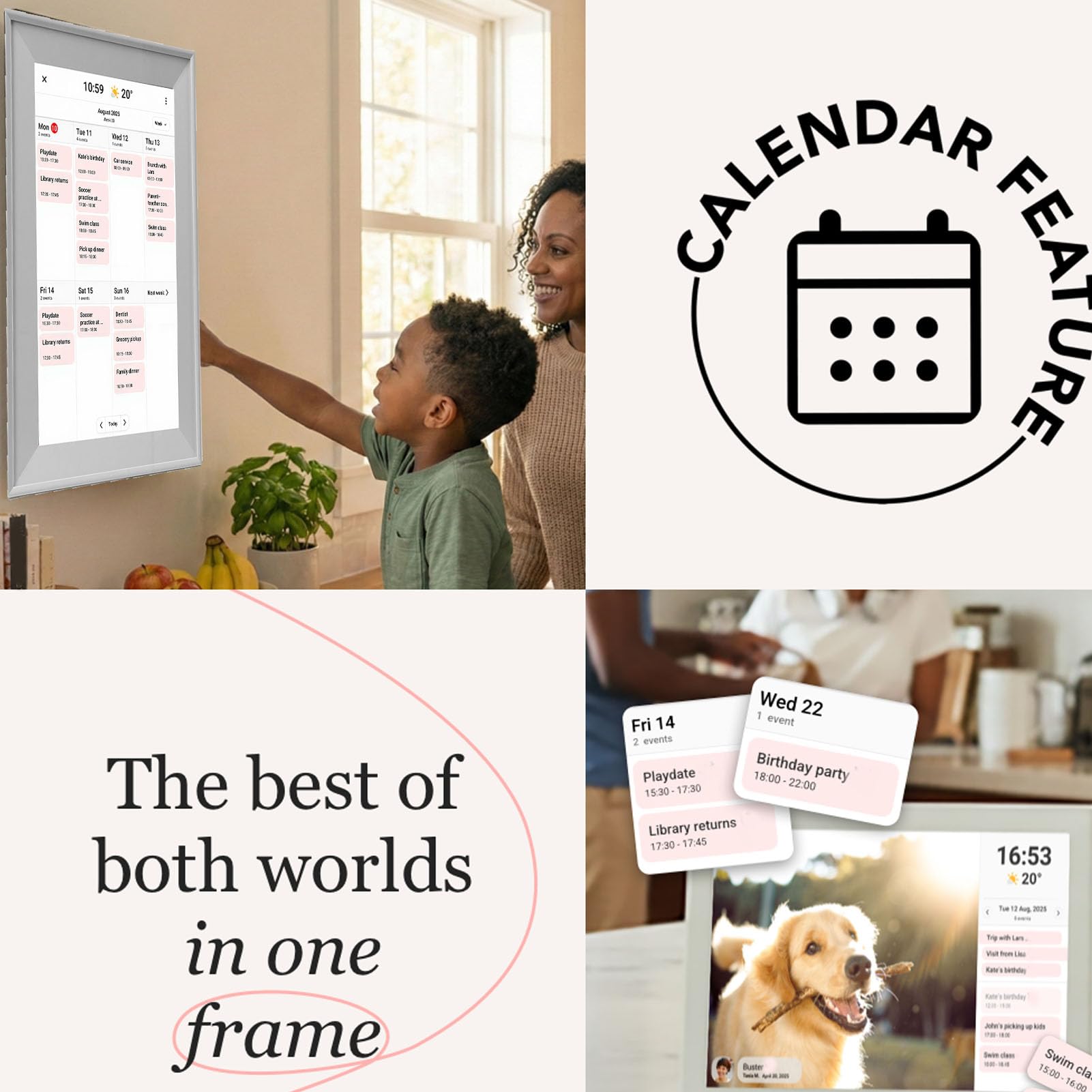 Aramox Intelligenter Touchscreen-Kalender, 10,1 Zoll Digitaler Familienplaner mit WLAN-Synchronisierung, IPS-LCD-Dual-Touch, 1280 X 800, Zeitplan- und Fotoanzeige für die Familie Im Home Office