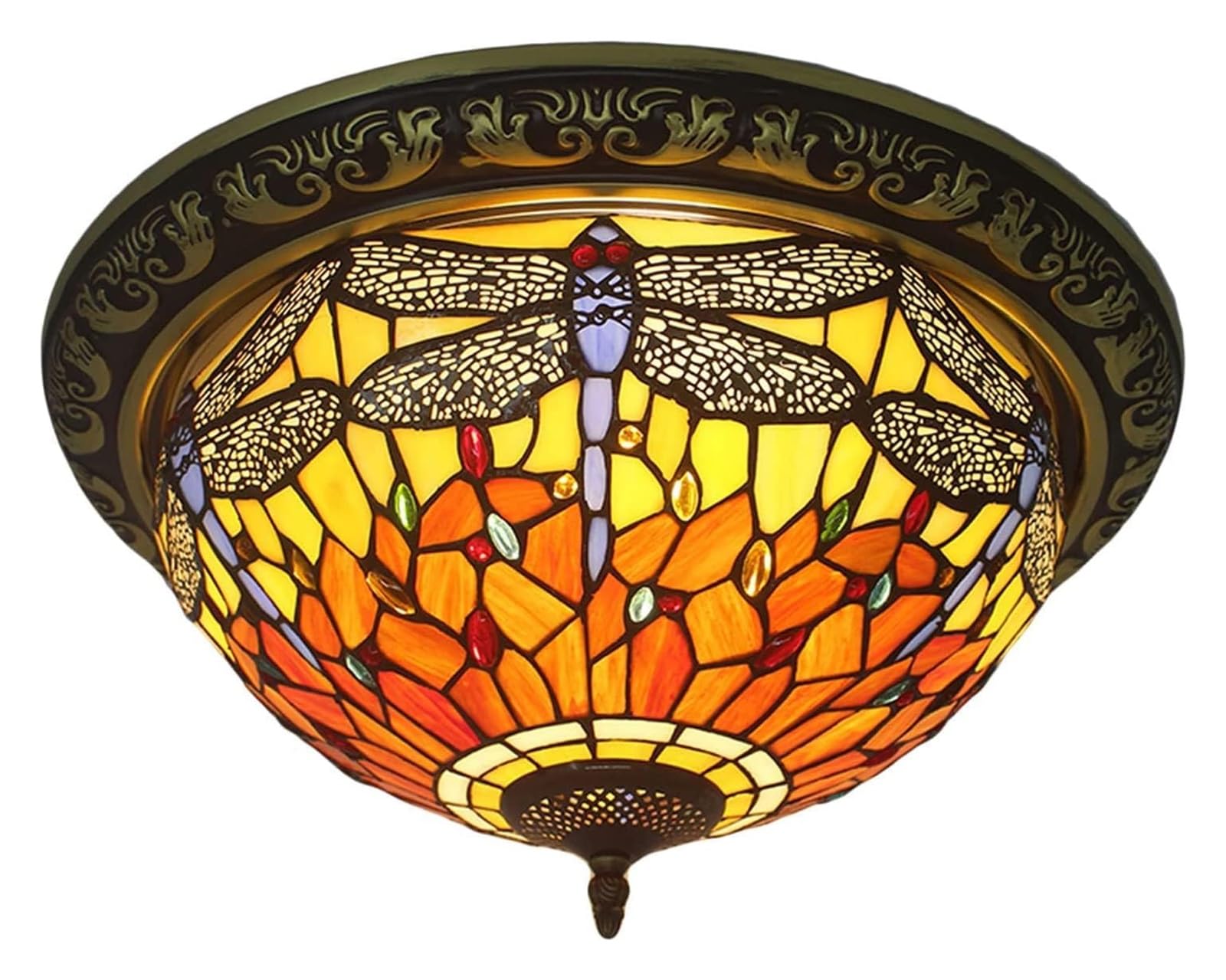 HPTHLY Ceiling Lamp Tiffany Style Ceiling Lamp, Tiffany Style Ceiling Light Fixture Recessed Mount Dragonfly Stained Glass Shade Ceiling Lamp For Bedroom Living Room