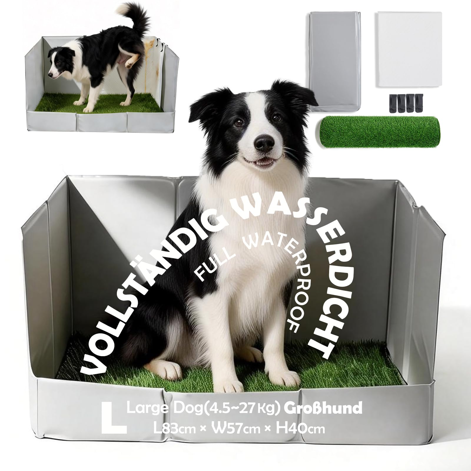 MEEXPAWS Inodoro para perros con césped artificial, 83 x 57 x 40 cm, plegable, para perros medianos, color azul