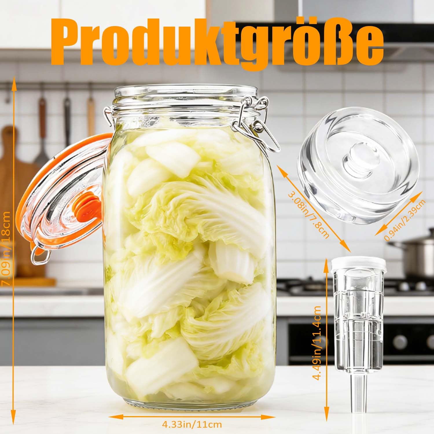 2 bocaux de fermentation de 1,5 L, avec valve et poids, pour la fermentation et la préparation de choucroute, kimchi, kombucha et cornichons,Transparents