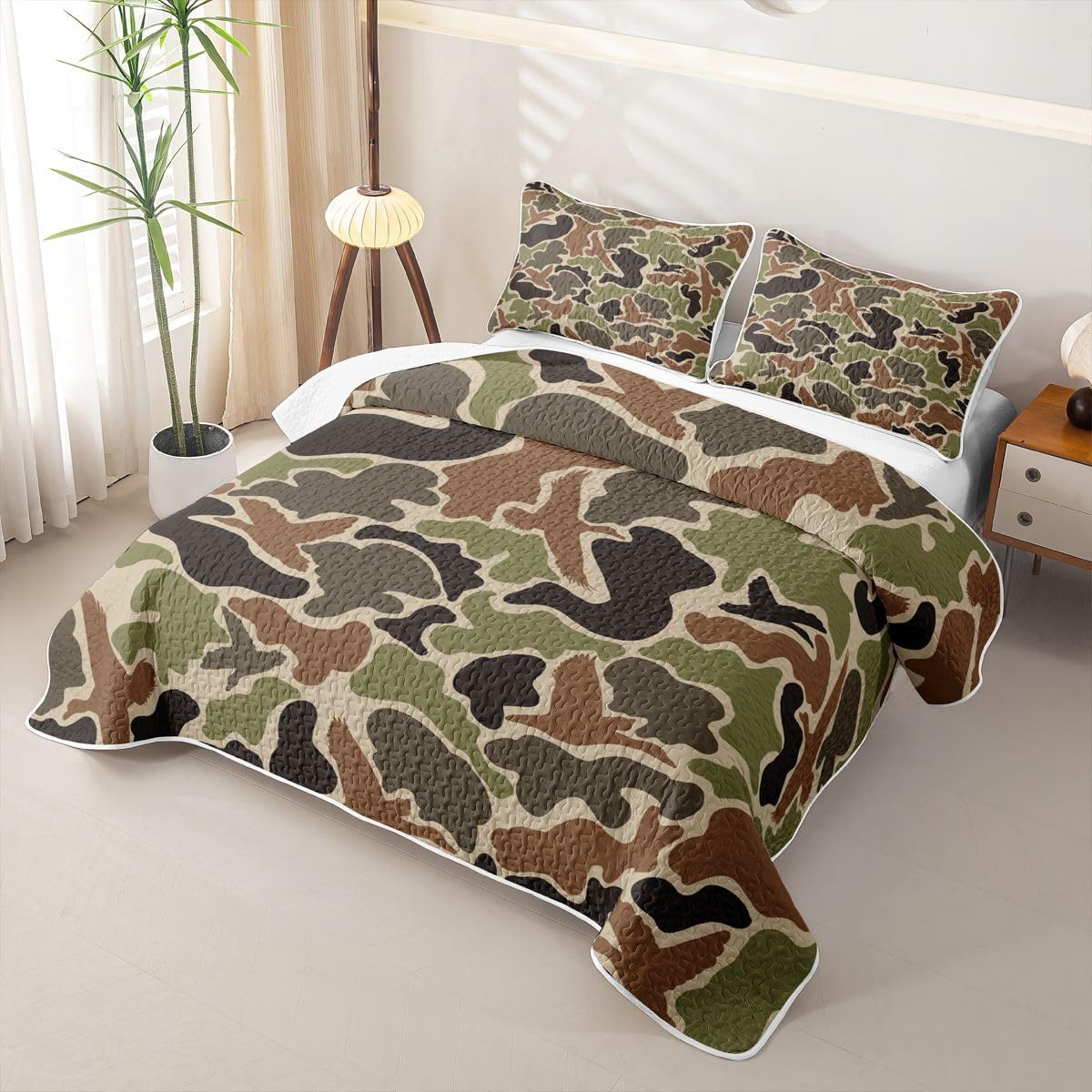 Feelyou Duck Camouflage Bedspread Quilt Set Queen Size Kids Boys Girls
