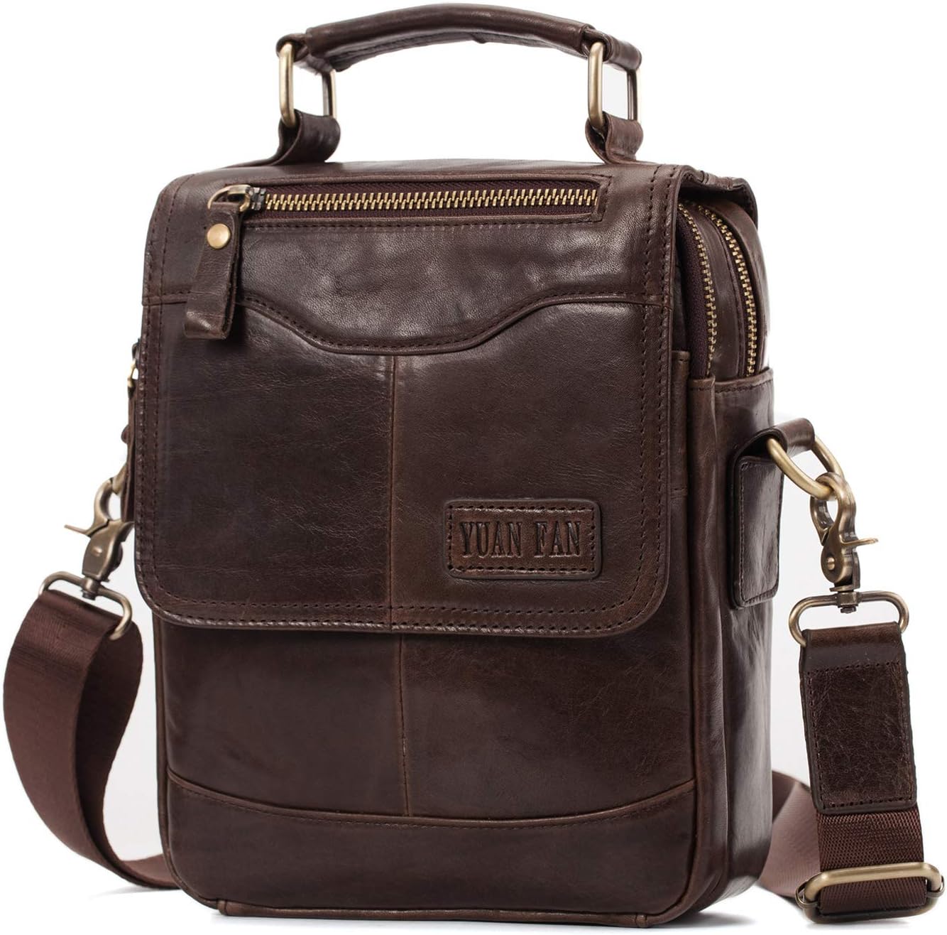 YUAN FAN Mens Small Leather Messenger Crossbody Ipad Bag Shoulder Purse for Business,Travel