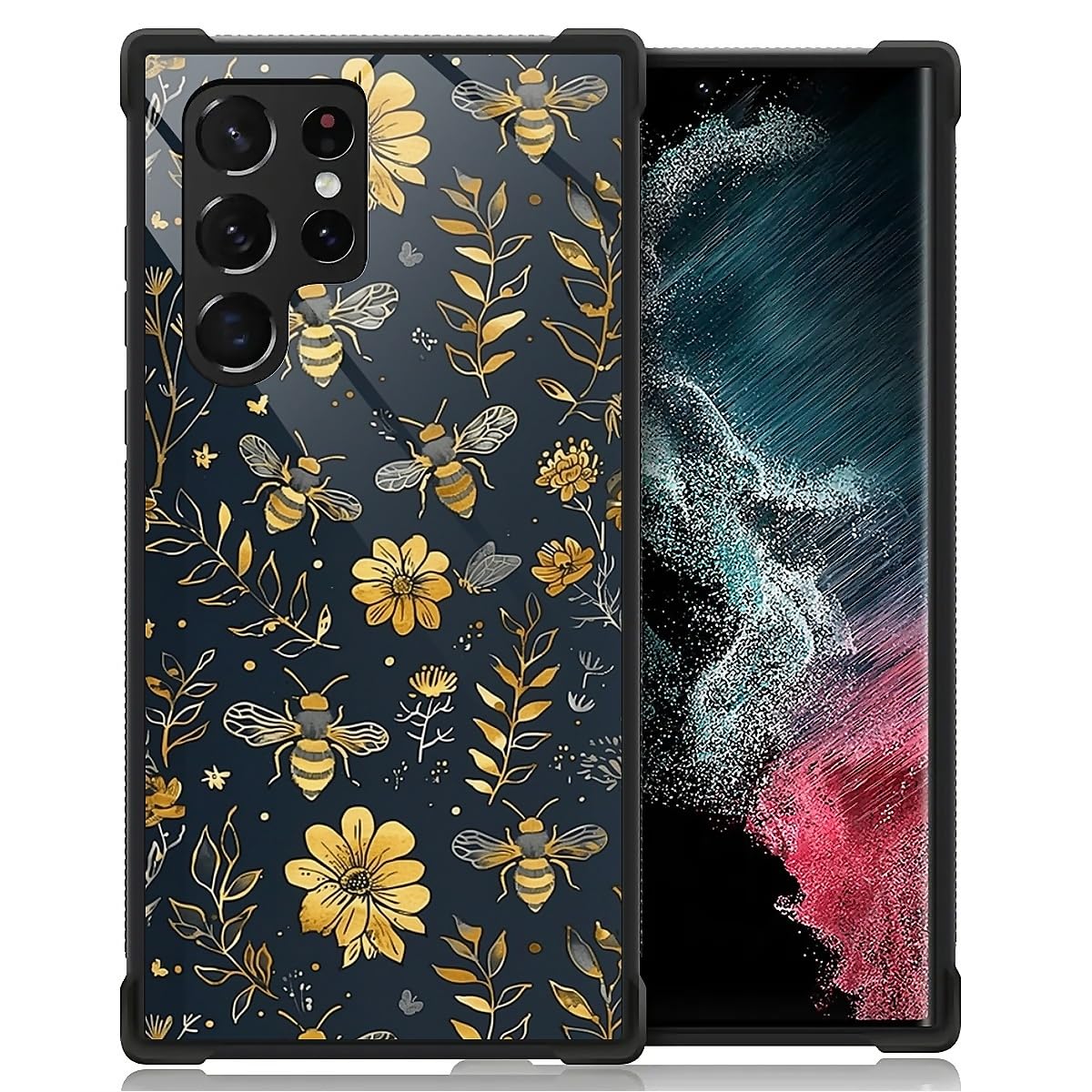 Goodsprout Compatible with Samsung Galaxy S23 Ultra Case,Vintage Yellow Bee Floral Amazing Pattern Design Shockproof Anti-Scratch Hard PC Back Case