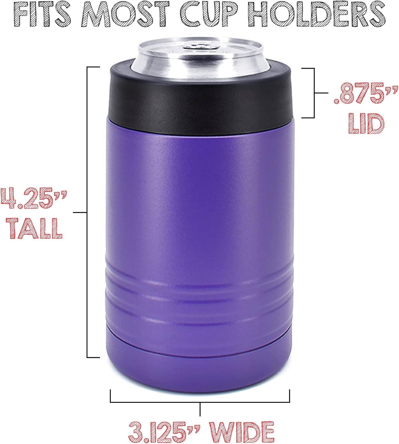 Clear Water Home Goods - 12 oz Stainless Steel Double Wall Vacuum Insulated Can or Bottle Beverage Cooler - Powder Coated Purple - 6 Pack