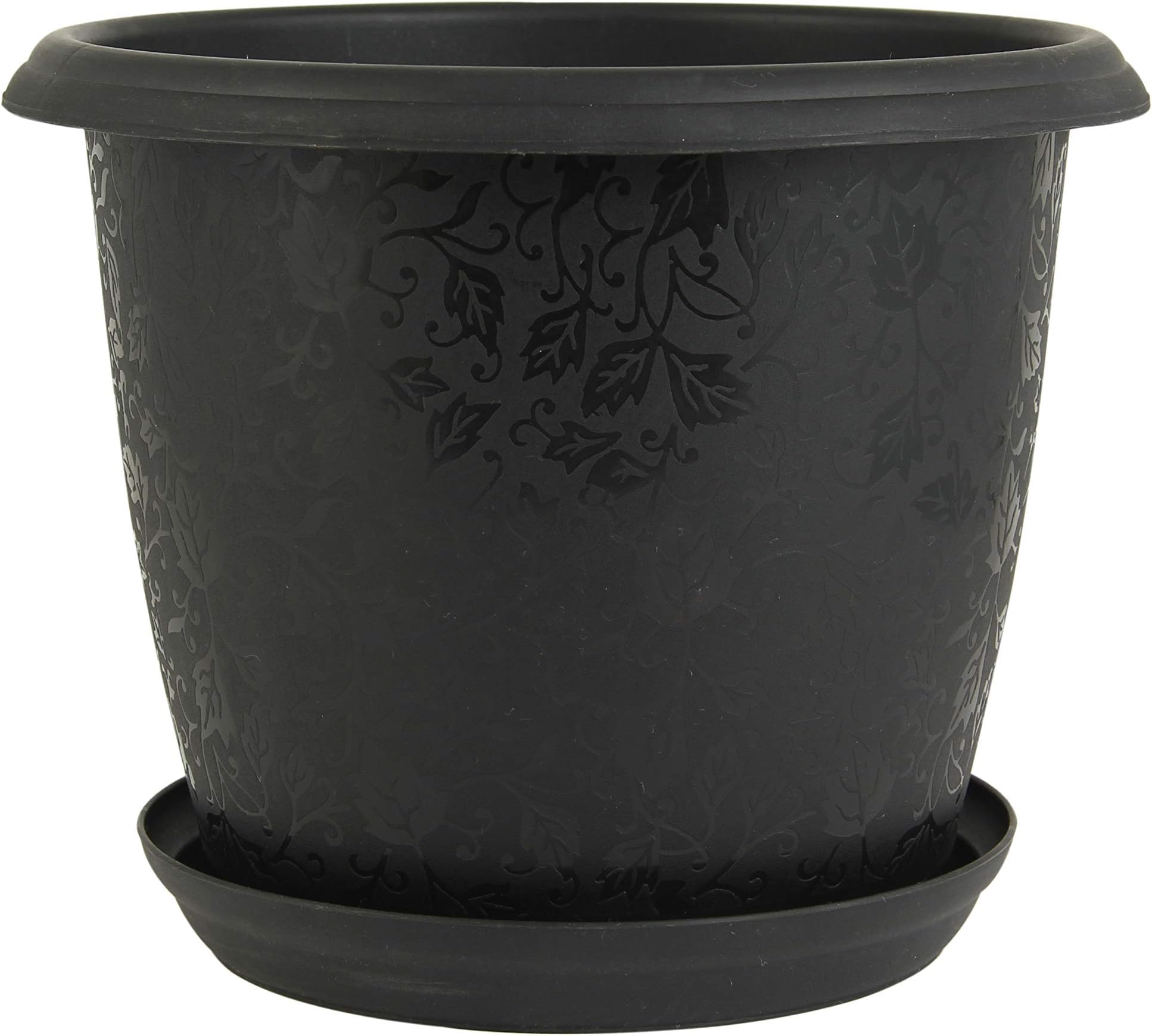 DIVINE TREE Round Plastic Flower Pots Planters with Tray for Outdoor & Indoor Gardening(Black,8x8x6 inch)