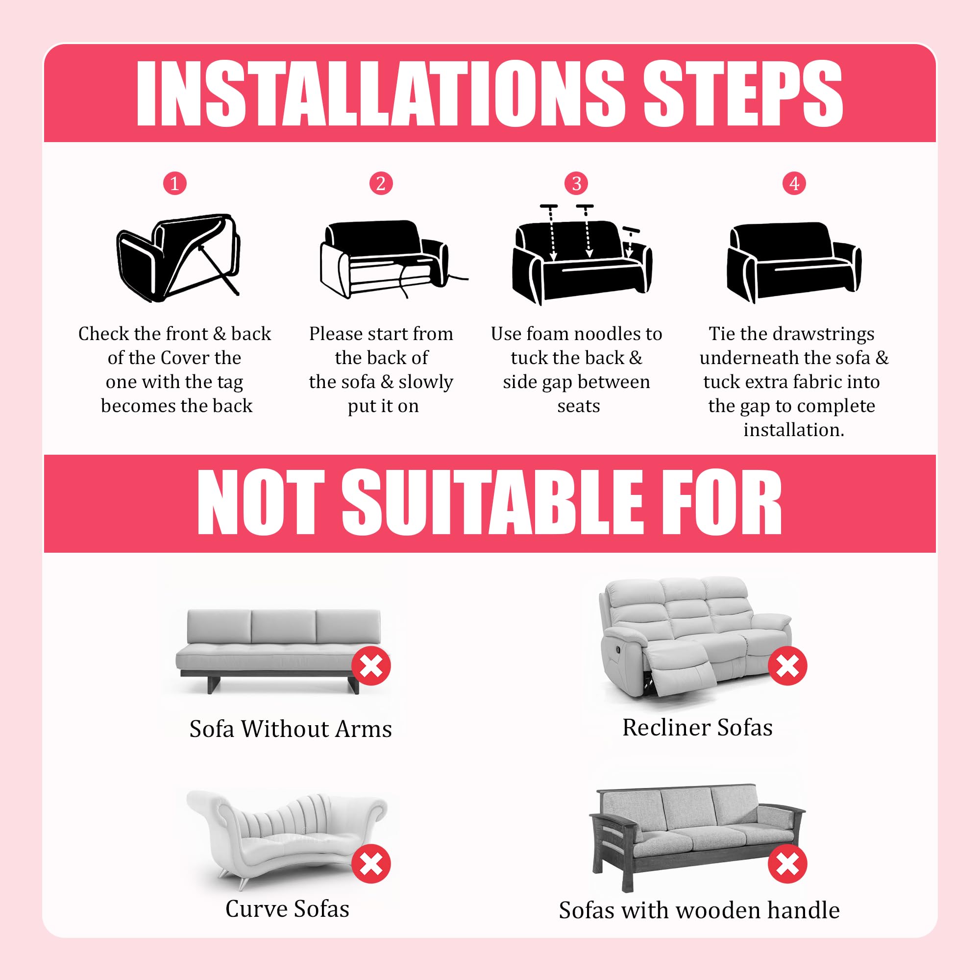 Furshine Sofa Cover 3 Seater and 2 Seater Fully Covered Universal 5 Seater Sofa Cover Non-Slip Sticky Elastic Stretchable Sofa Set Imported Slipcover Protector Black Prism, Five Seater(3+1+1) 3