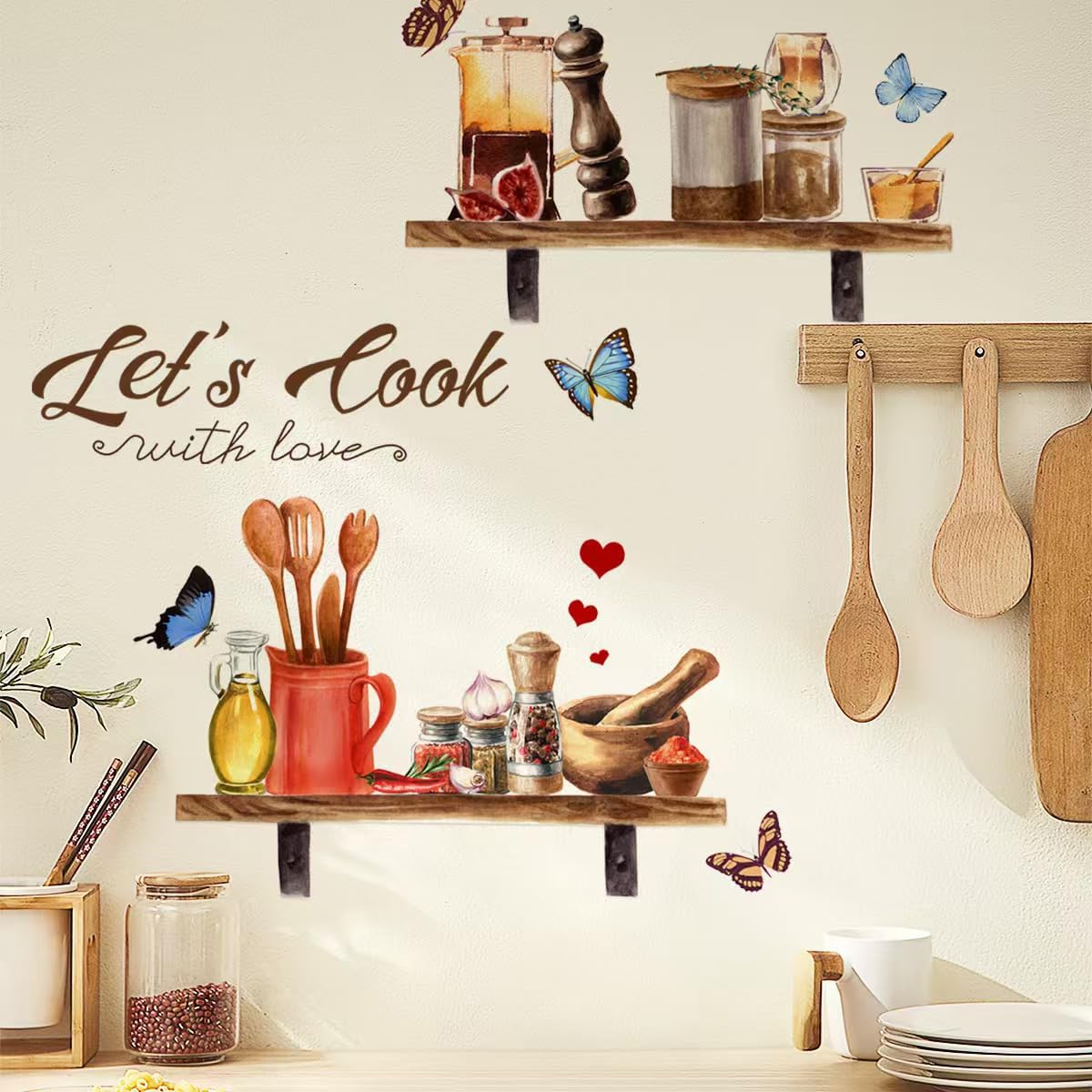 2 PCS Kitchen Wall Decor，Kitchen Rules Wall Stickers,Removable Vinyl Sign Art Decal for Kitchen Dining Baking Room Restaurant Home Décor