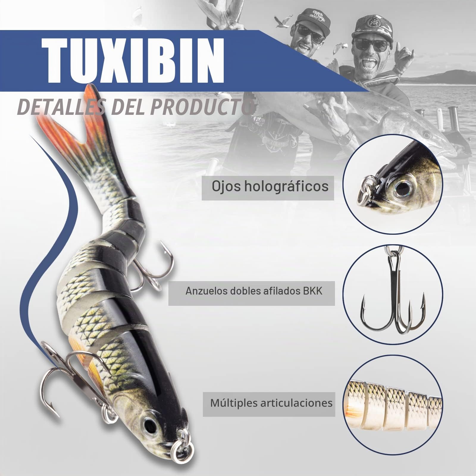 Señuelos de pesca, Cebos de Pescar Articulados Artificiales Señuelos Spinning, Multi articulado Pesca de Vida como Cebo Duro del senuelo, para Calamar Lubina Río Mar