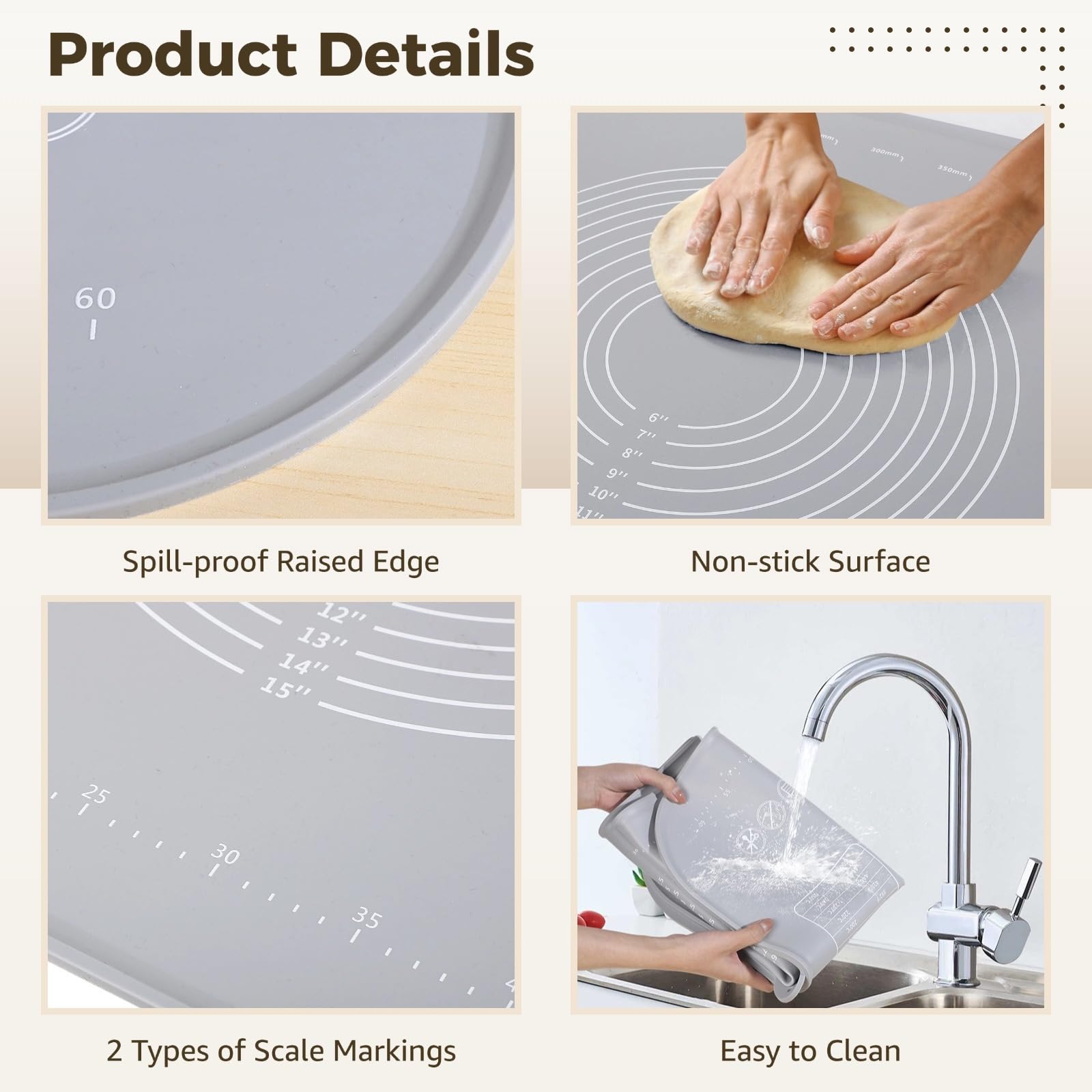 Antihaft-Silikon-Backmatte, 31,5 × 23,6, extra dicke Teigrollmatte mit erhöhten Kanten, komplettes Set mit Zubehör