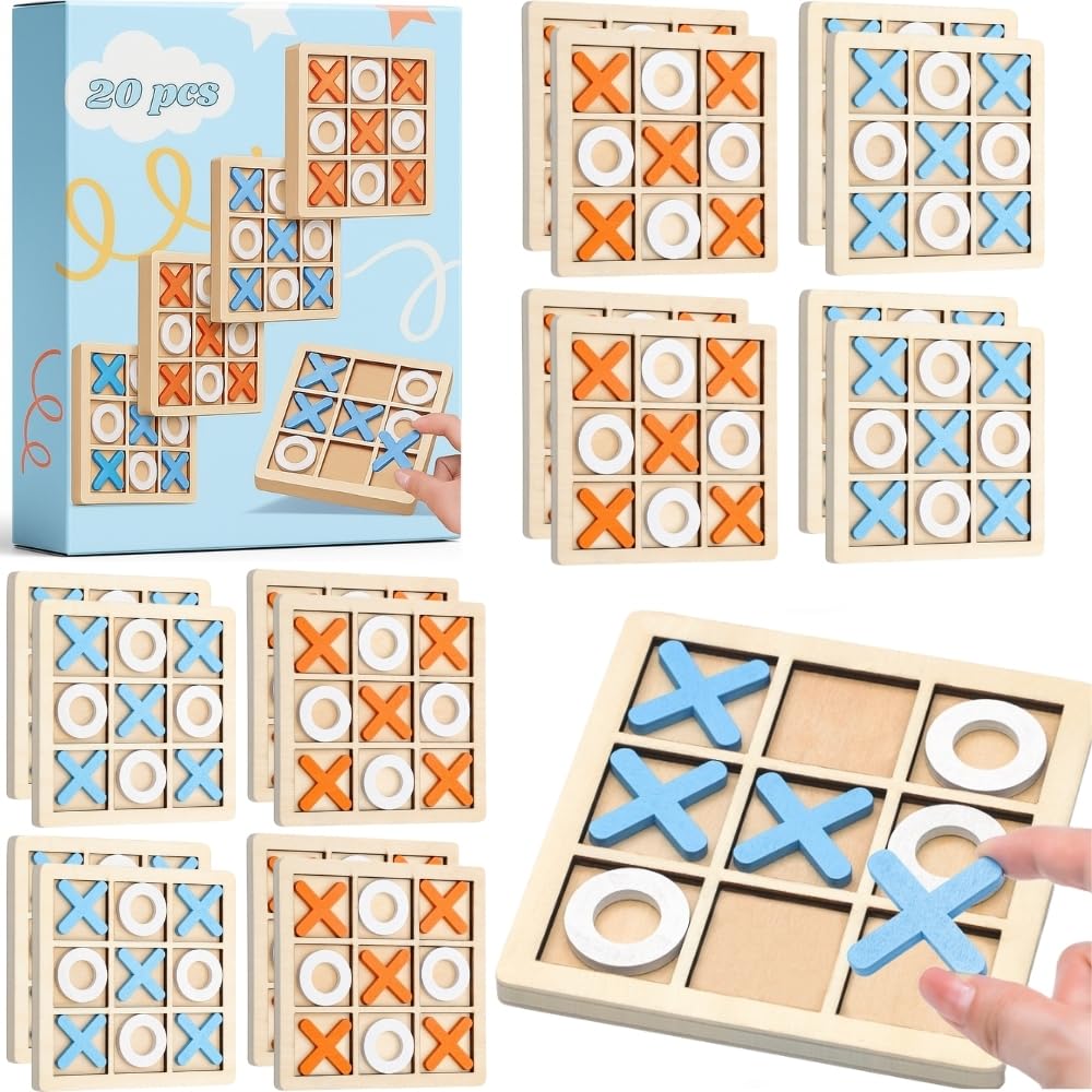 20 PCS Mini Juegos Tres en Raya, Regalos Cumpleaños Niños Colegio, Detalle Cumpleaños Infantil para Invitados, Alumnos Primaria, Madera Suave, Envase Individual para Regalos, Pack 20 Juegos 3 en Raya