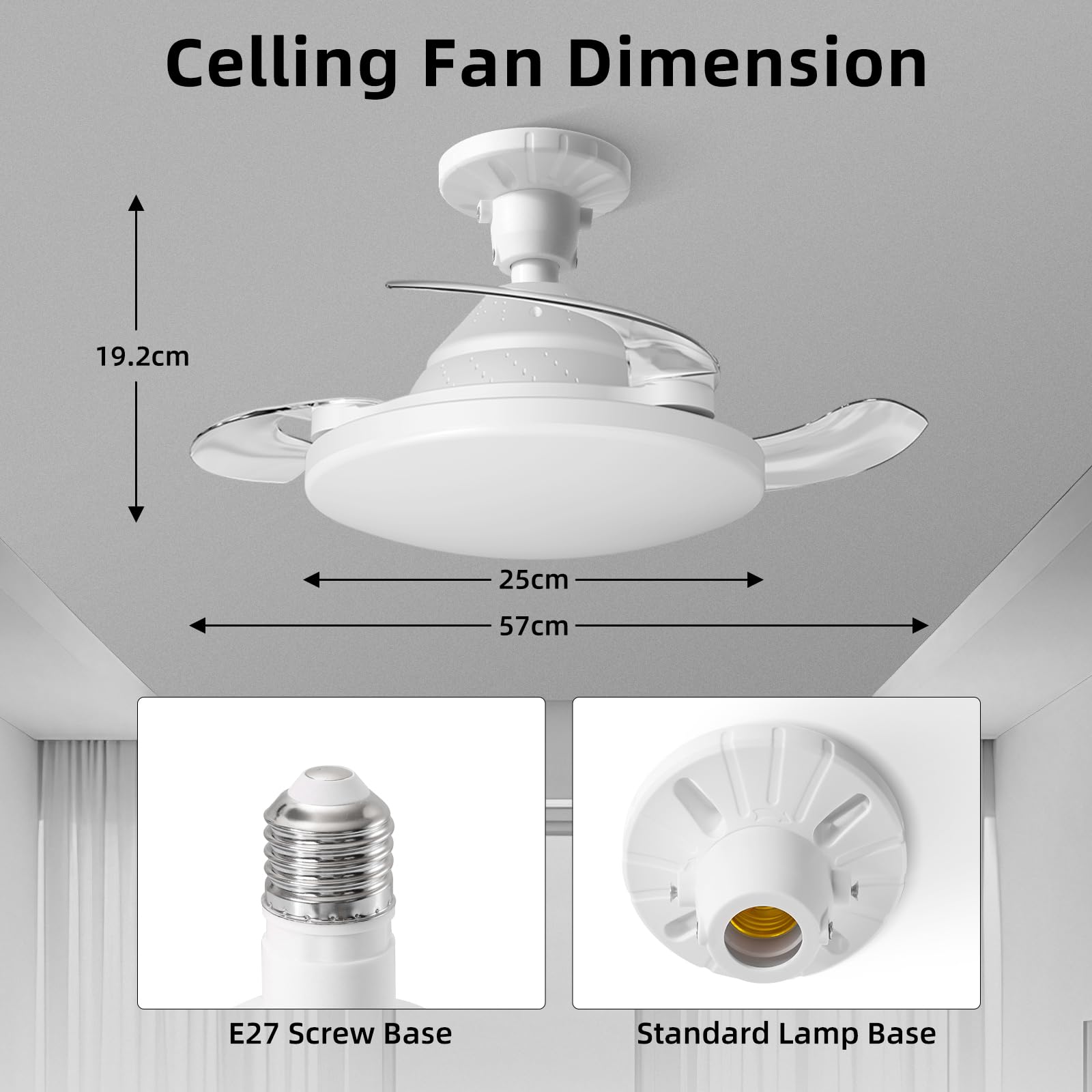 YISUN Ventilatore da Soffitto con Luce LED, 57CM Ventilatore da Soffitto con Invisibile Pale Retrattili, E27 Silenzioso Lampadario con Telecomando,Tempistica, 3 Tonalità Dimmerabile & 3 Velocità