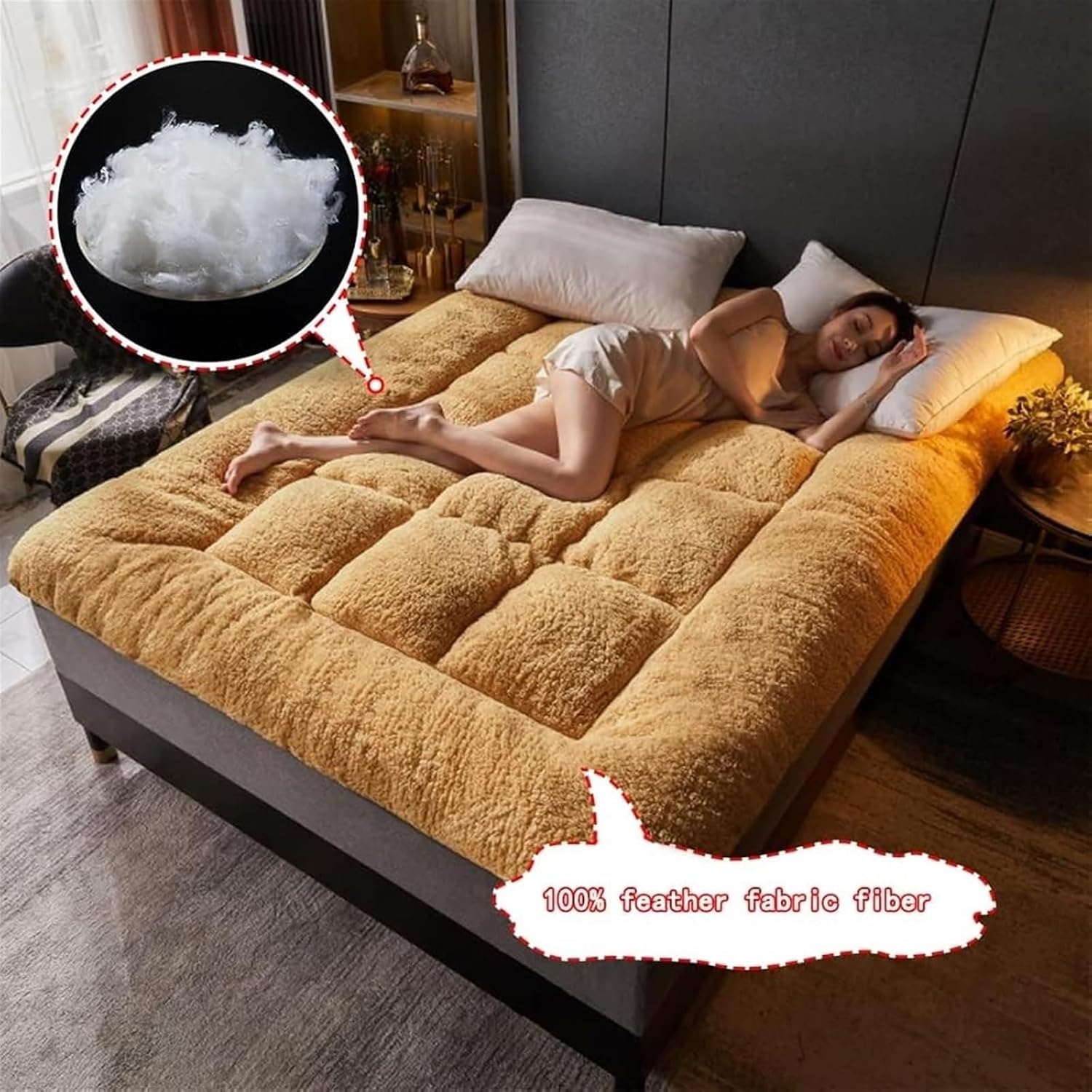 Large Thick Tatami Mattress, Foldable Mattress, Rollable Mattress, Portable Mattress, Bed Cover, Sleeping Mat, Tatami Mat With Feather Fabric Fiber, Single Double Bed (gray, 90x200cm 1.2kg)(Camel,200x