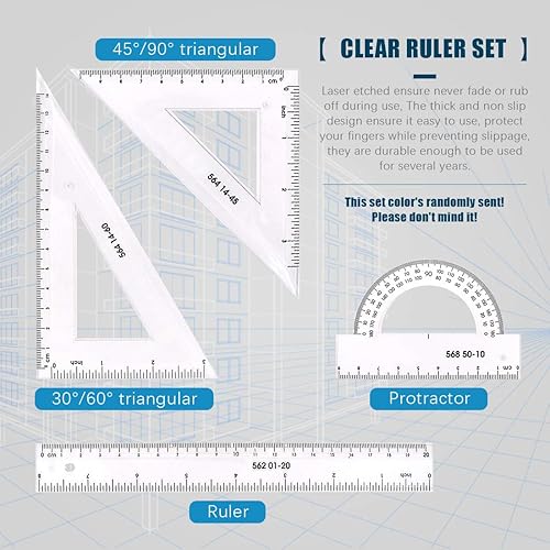 Miniatura 3 de Glarks 16 plantillas de medición, plantillas de encofrado de construcción, reglas de dibujo geométricas y regla triangular de escala de arquitecto