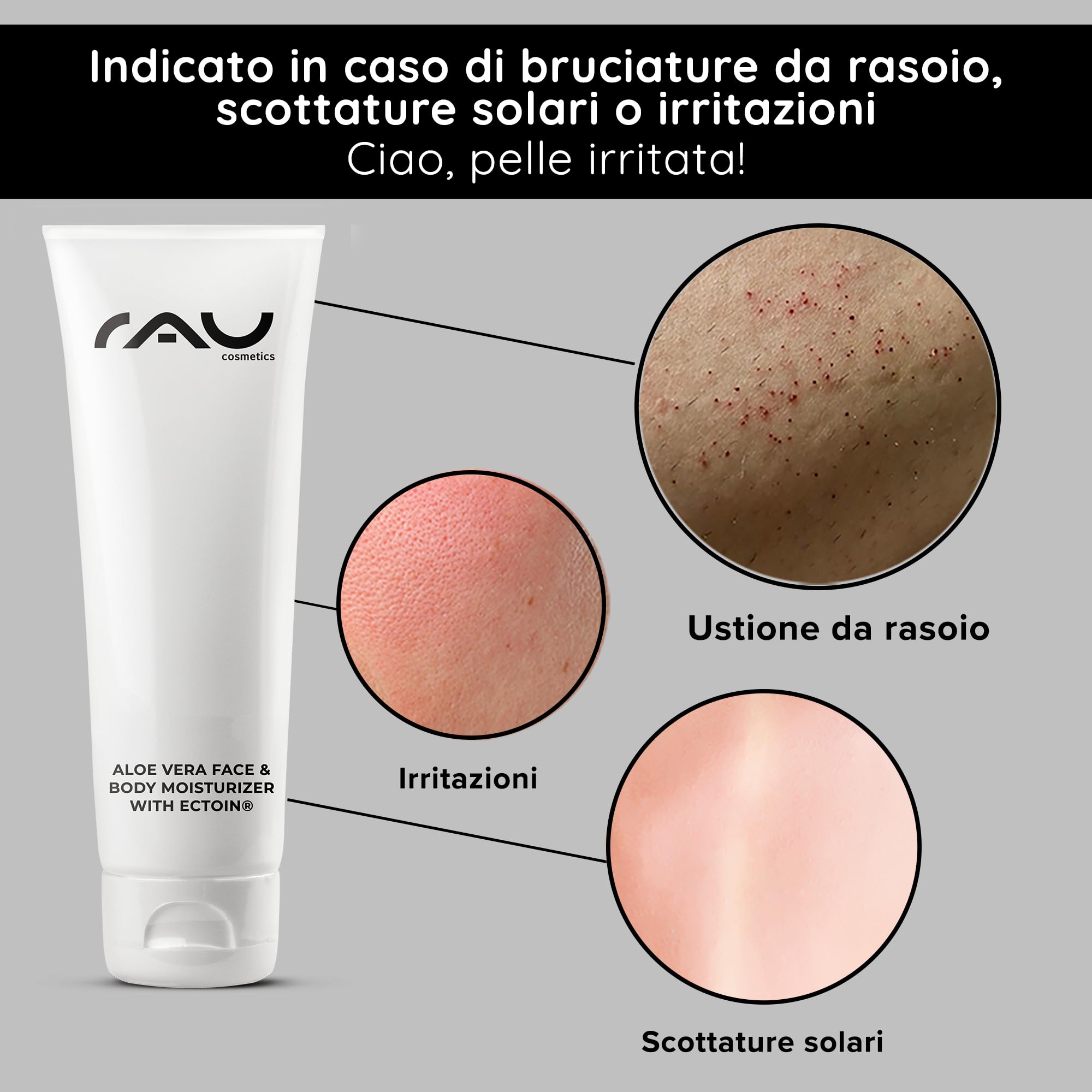RAU Cosmetics Aloe Vera Gel Idratante Viso 50 ml - Gel Lenitivo con Ectoin® Pantenolo e Centella Asiatica - Cura Intensiva per Pelle Secca Sensibile e Stressata