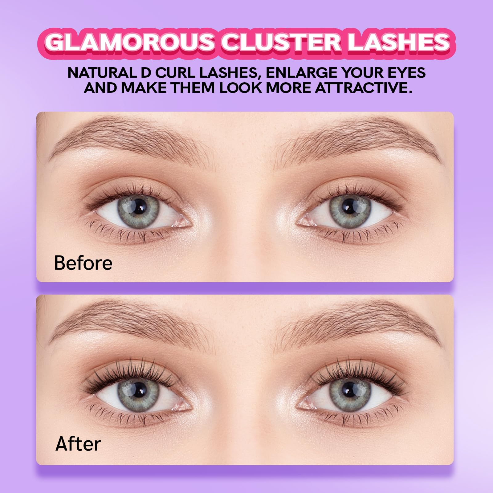 Mlen Diary Lashes Clusters, 94pcs 10-12mm False Lashes With Lash Bond and Seal Remover, Tweezers - Image 2