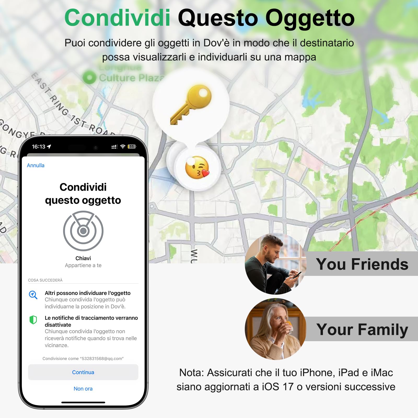 Localizzatore Smart Air Tracker Tag Compatibile Apple Dov'è, Batteria Inclusa, 4 Pezzi, Nero