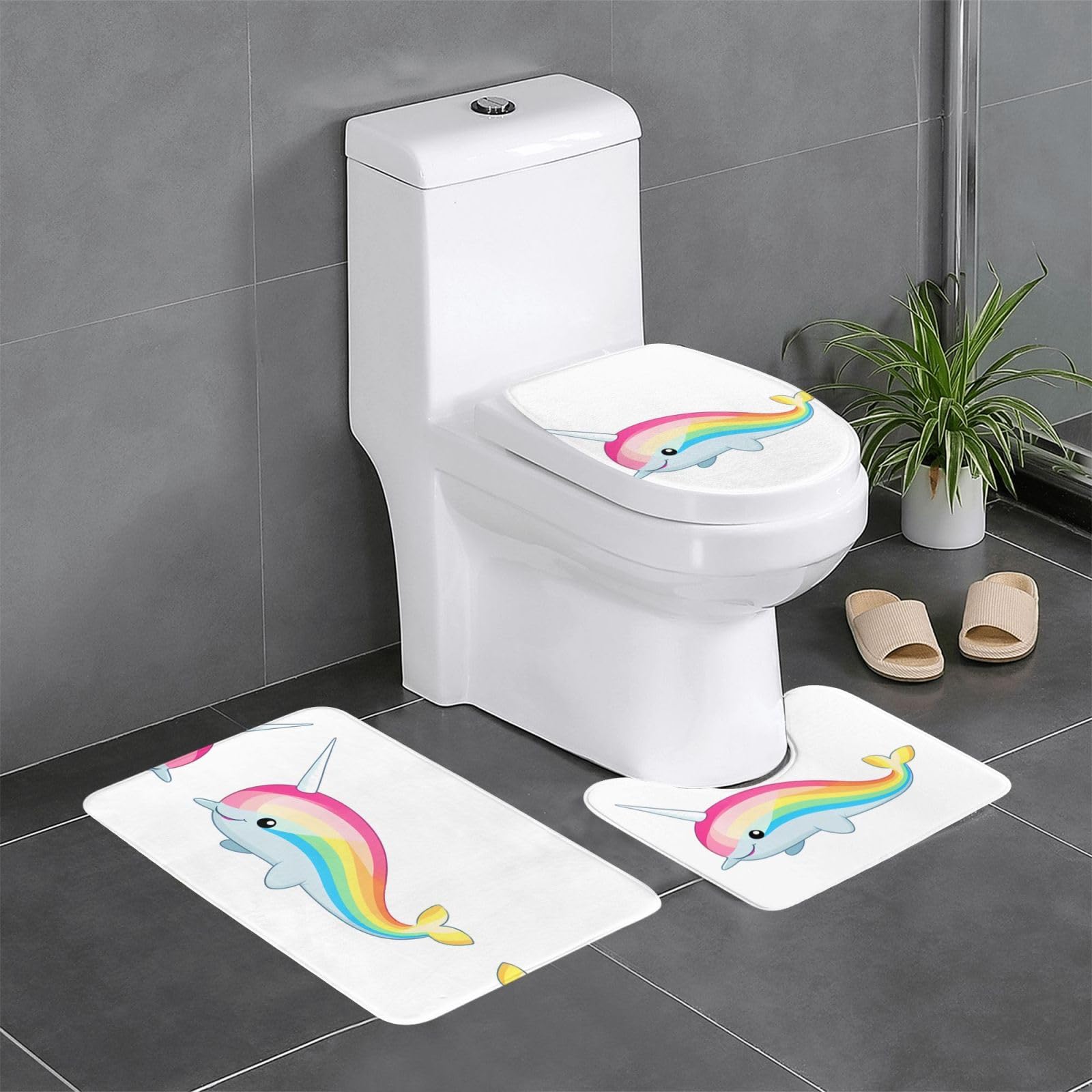 Tapis de salle de bain WHJSSF imprimé narval coloré 61x40,6 cm lot de 3