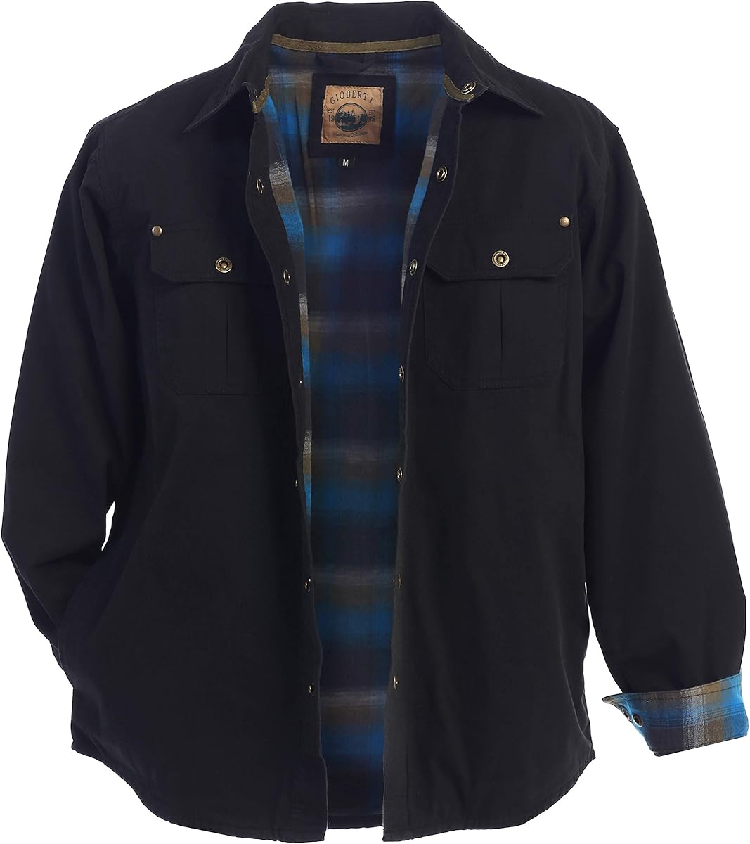 Gioberti Men's 100% Cotton Brushed and Soft Twill Shirt Jacket with Flannel Lining, Black, M at Amazon Men’s Clothing store