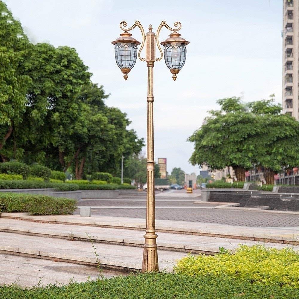 1.75M High Light 2-Lights E27 View Road Lamp Alight Decor Fixture European High Pole Patio Landscape Street Light Garden Post Pole Mount Fence Gate Lamp Column Pillar(2m-Black) (2.85m Bronze)