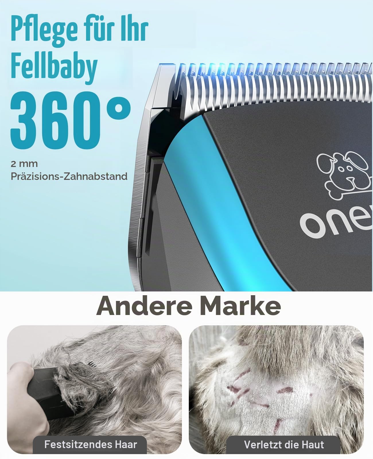 oneisall Professionelle Hundeschermaschine für dickes Haar, robuste Hundepflege-Schermaschine mit abnehmbarer Metallklinge, kabelloser Haustierrasierer für Cockapoo-Pudel