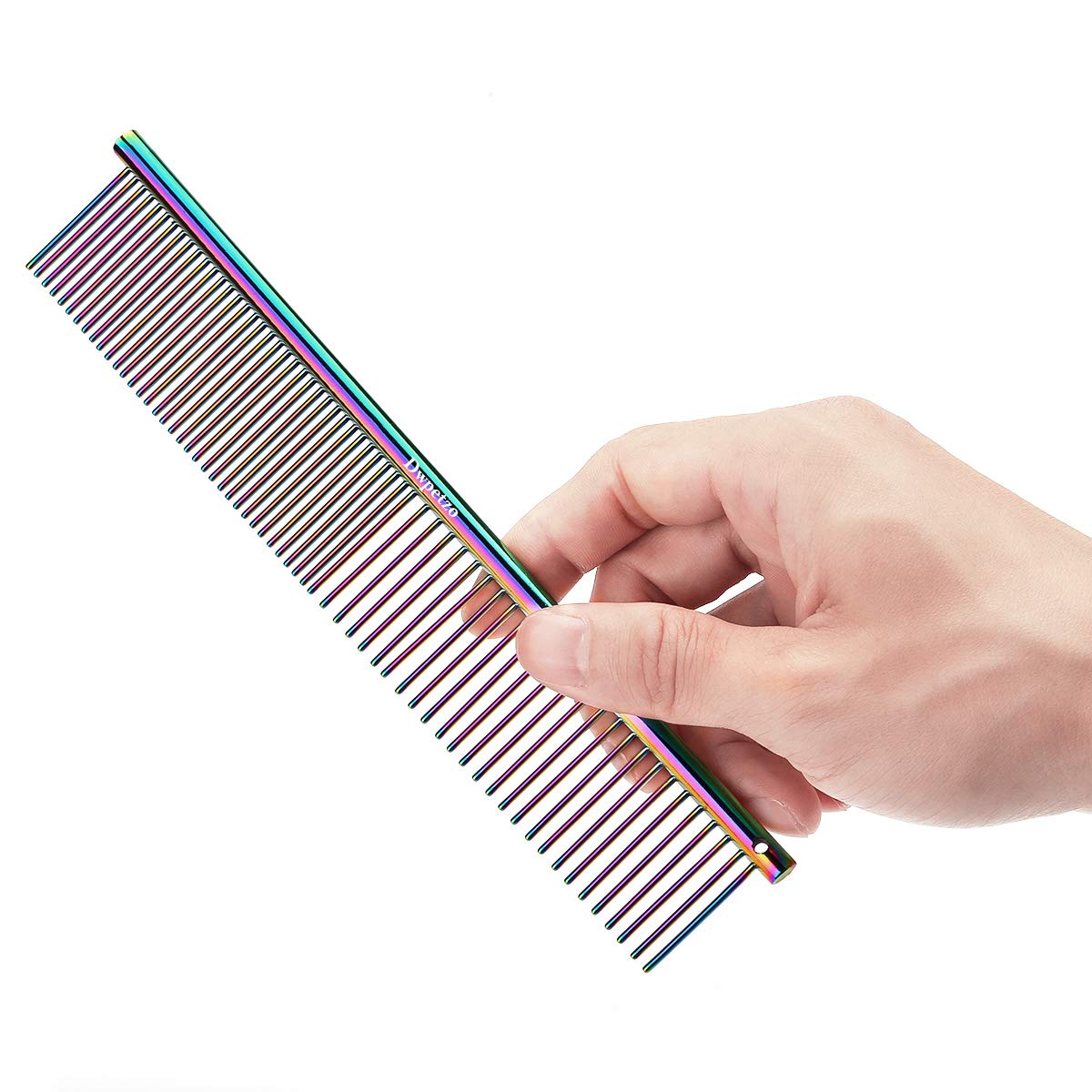 Dwpetzo Pet Grooming Steel Comb, Stainless Metal Finishing Butter Comb for Poodle Dogs Cats with Different Spaced Rounded Teeth
