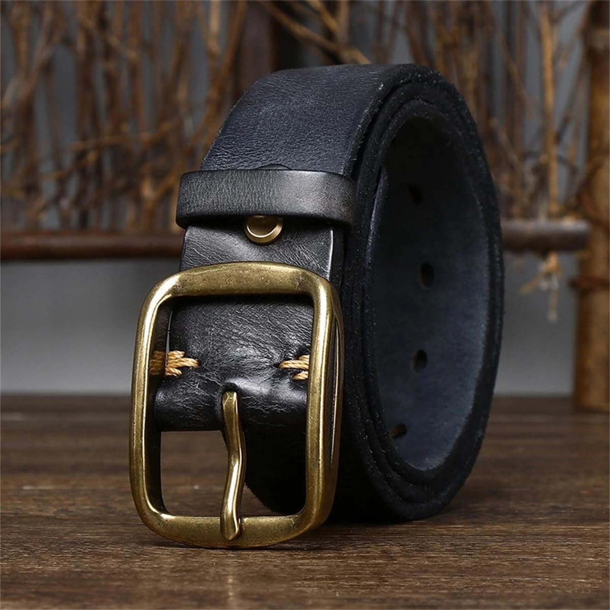 3,8 Cm Dicker Rindsledergürtel Aus Echtem Leder Mit Kupferschnalle, Lässiger Jeansgürtel Für Herren, Luxuriöser Retro-Gurt
