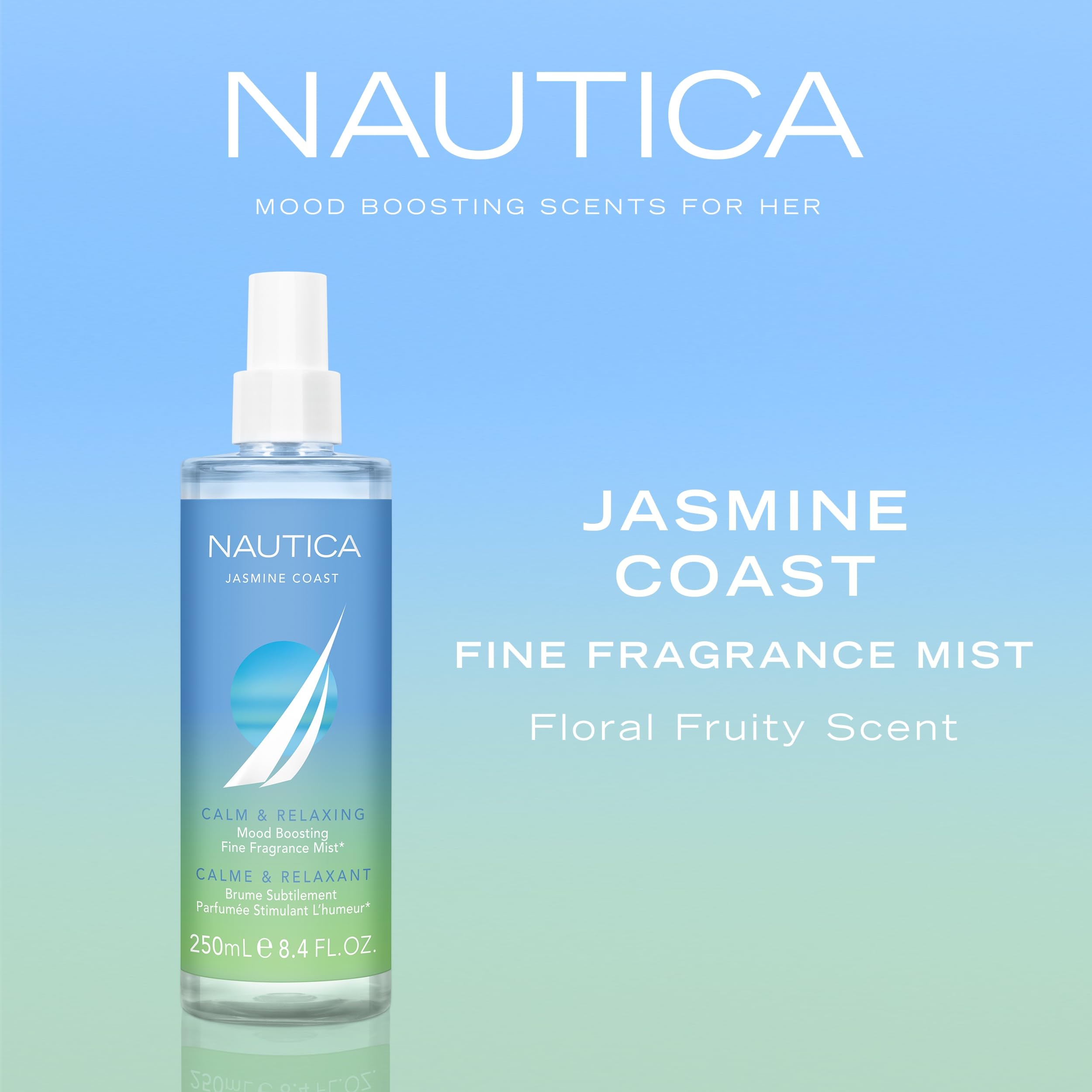 Nautica for Her Jasmine Coast Body Mist, Mood-Boosting, beruhigt & entspannend, blumiger Duft, vegane Formel, langanhaltend, 8,4 Fl Oz