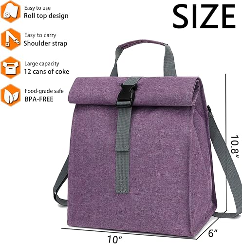 Miniatura 3 de Bolsa de almuerzo unisex aislada, morado, 8.8 x 6 x 9 pulgadas