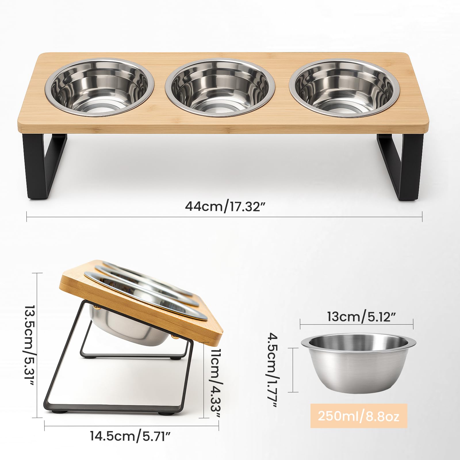 Cuencos elevados ajustables para gatos con soporte, estación de alimentación inclinada de acero inoxidable para gatos y perros pequeños, comedero elevado para mascotas con diseño antideslizante y 3