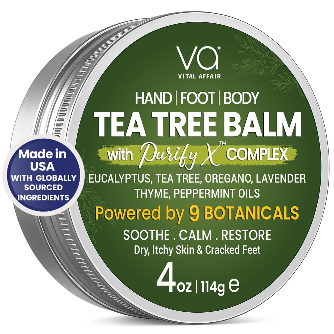 VITAL AFFAIR Tea Tree Oil Balm – Soothing Care for Rashes, Athlete’s Foot, Jock Itch, Bug Bites, Folliculitis, Cracked Feet, Dry, Flaky, Irritated Skin – For All Ages & Sensitive Skin - 4 oz