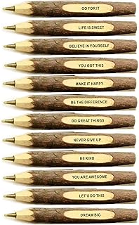 S & E TEACHER'S EDITION 12Pack Inspirational Pens, Wood Ballpoint Pens, Natural Branch, Hand Made Twig Pens, Christmas Gift for Appreciate Best Friend Coworkers, Black Ink.