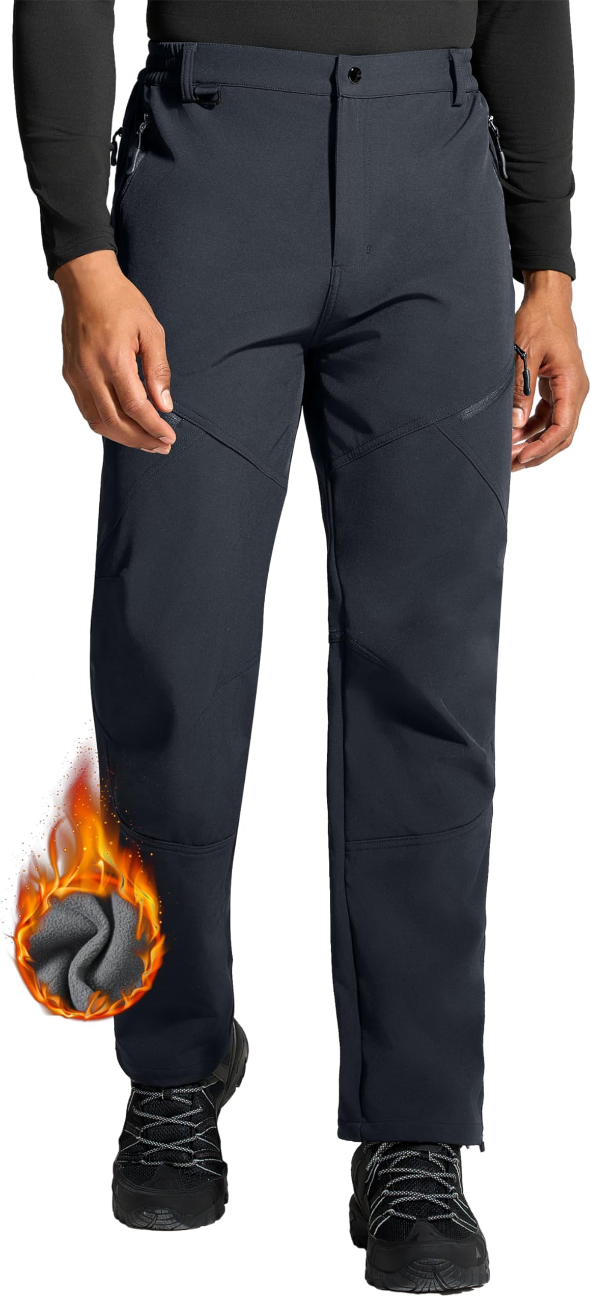 ISEEGZMens Snow Ski Hiking Pants Winter Fleece Lined Outdoor Waterproof Insulated Zipper Bottom Leg