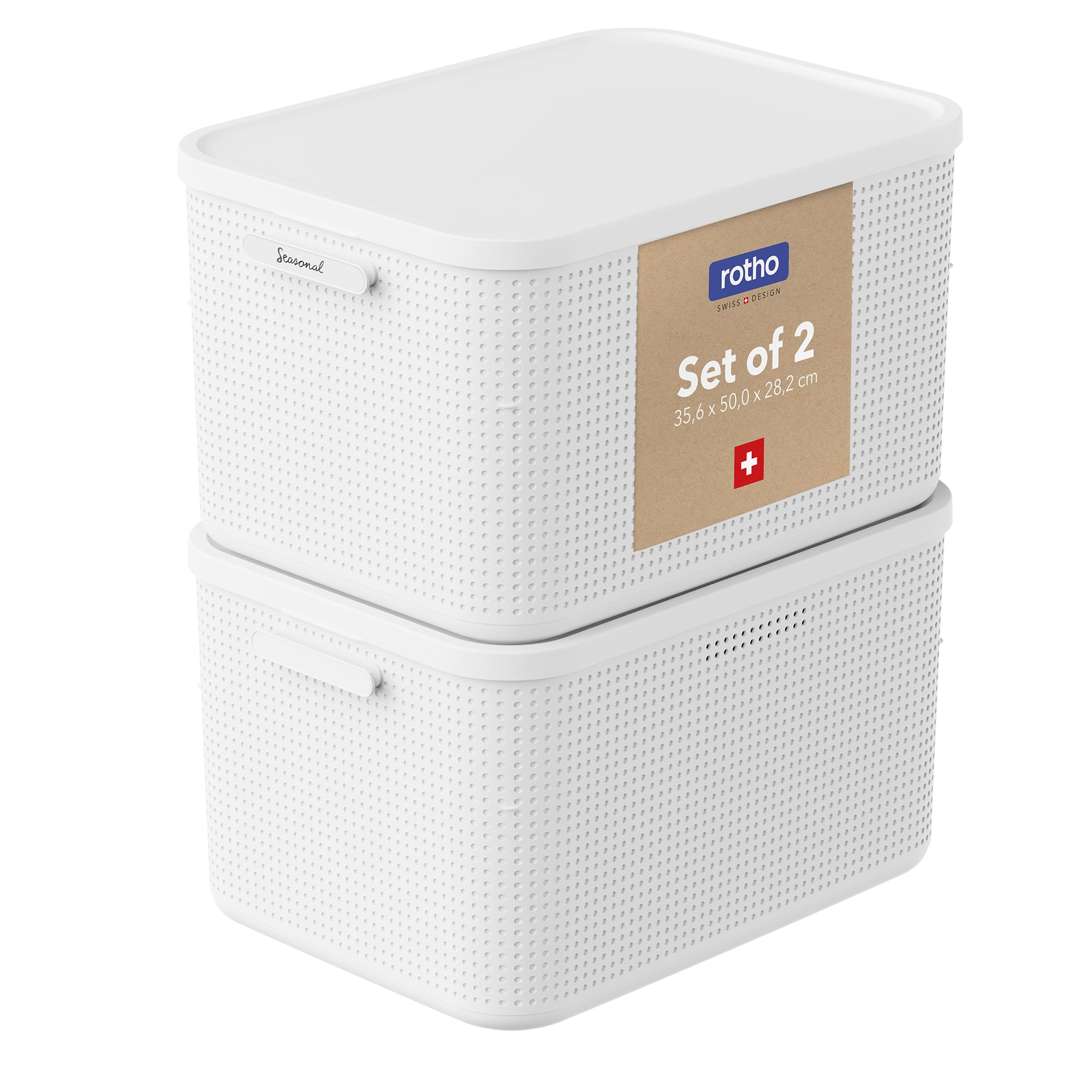 Rotho WOP 2er-Set Aufbewahrungsbox L mit Deckel und Dufteinsatz, Kleiderschrank Organizer für Hoodies, Jeans und Winterkleidung, Weiß
