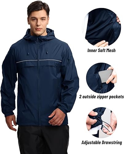 Miniatura 5 de SWISSWELL Chaqueta impermeable rompevientos para hombre, ligera, plegable, con capucha, para golf, senderismo, viajes