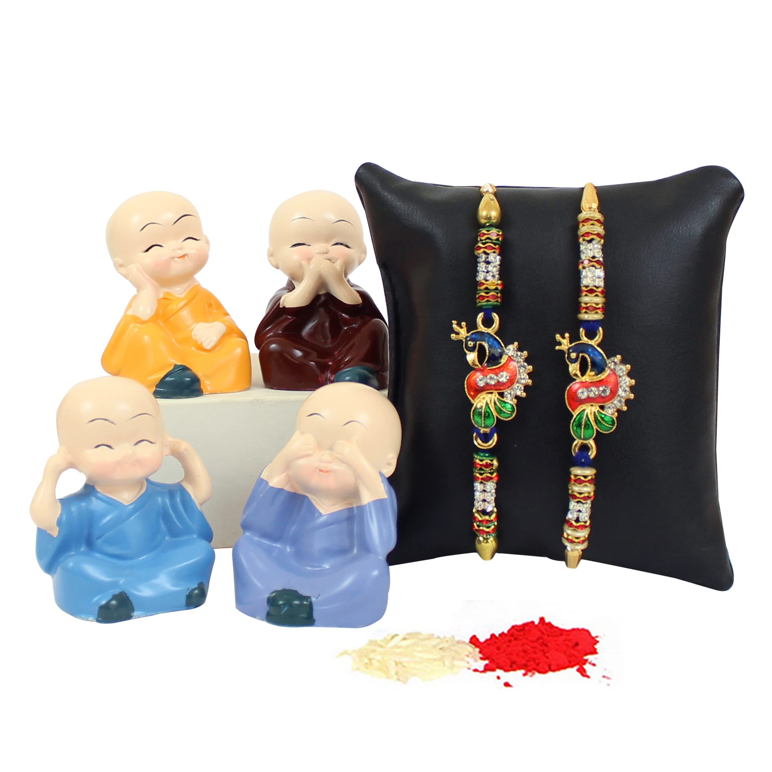 TIED RIBBONS Rakhi for Brother with Gift - Set of 2 Designer Rakhi for Bhaiya with Mini Monk Buddha Idols Showpiece Tikka (B09B7XBRQM) Amazon Price History, Amazon Price Tracker