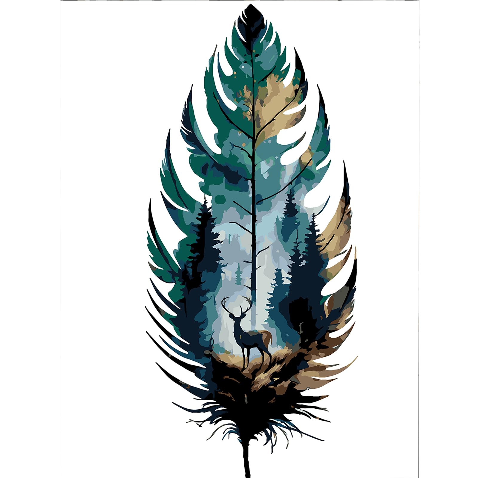DIY Feather Paint by Numbers Kits Drawing Paintwork on Canvas 15.75x11.81inch with Frame Canvas Oil Painting Number Painting for Adults Wall Home Decor
