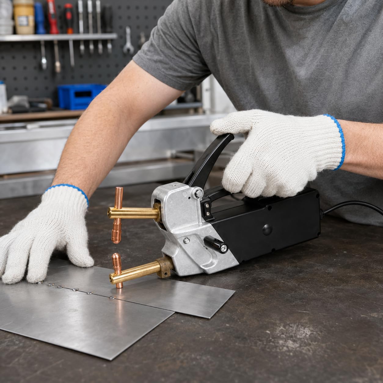 Soldadora eléctrica por puntos, máquina de soldadura por puntos de doble cara con pistola de punta de mano para acero suave, reparación de chapa y trabajo de carrocería