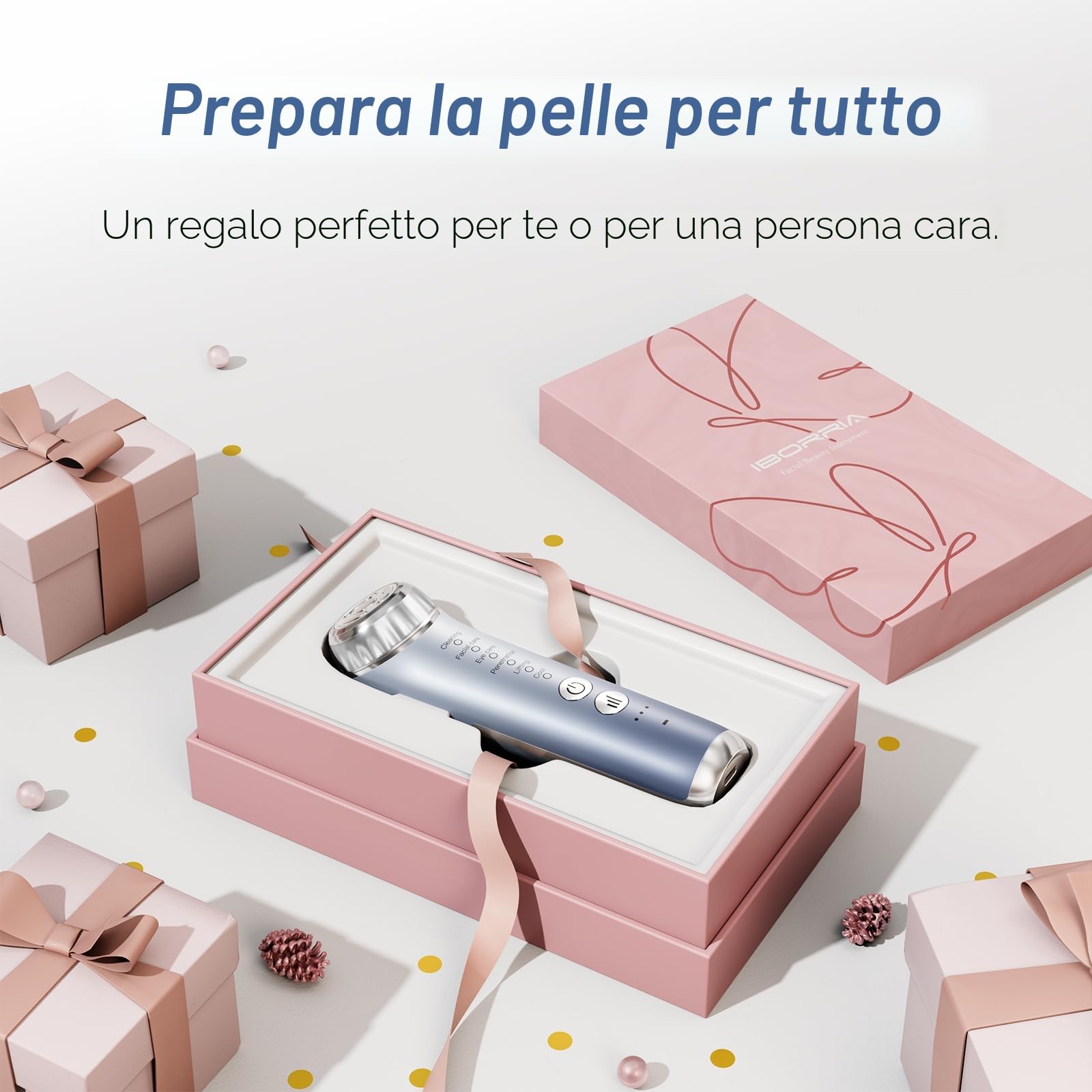 Radiofrequenza Viso e Corpo 2MHz, Massaggiatore Antirughe Viso Lifting con EMS 90kHz, Dispositivo Anti-Età (Blu)