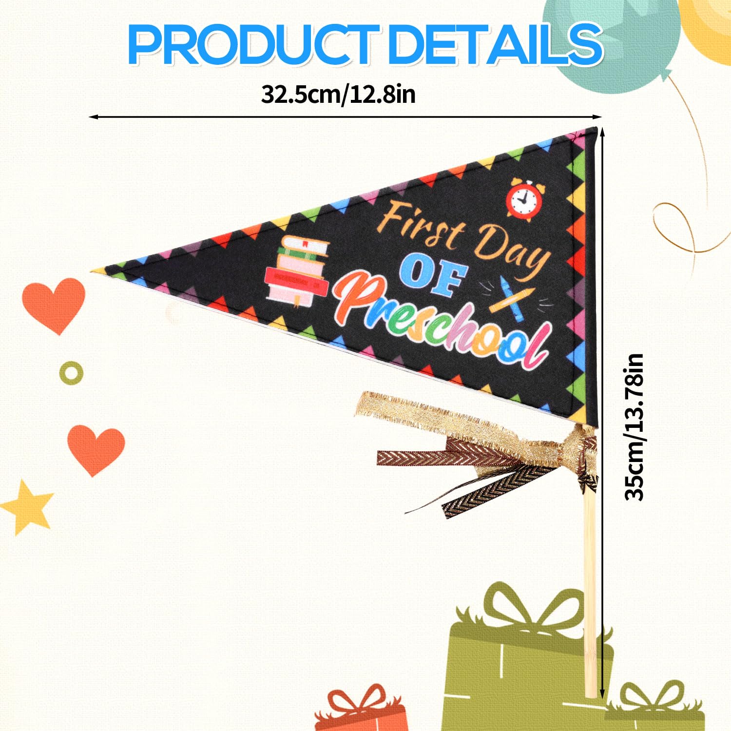 Lyreh First Day Of Preschool Pennant, First Day of School Banner Flag with 3 Ribbon & Wood Stick Back to Classroom Pennant Flag for Teachers - Image 2