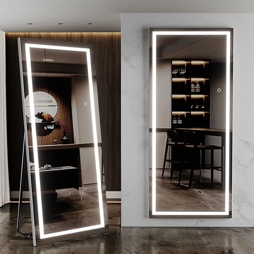 65"x 22" LED Full Length Mirror with Lights, Lighted Full Body Mirror, Dimmable Light up Touch, Free Standing, Wall Mounted/Leaning