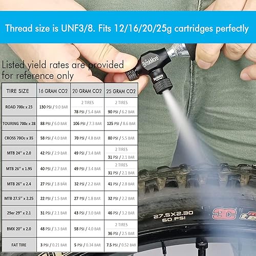 Miniatura 4 de Inflador de CO2 negro, válvula Presta y Schrader, compatible con bomba de neumáticos de bicicleta para bicicletas de montaña y carretera con funda