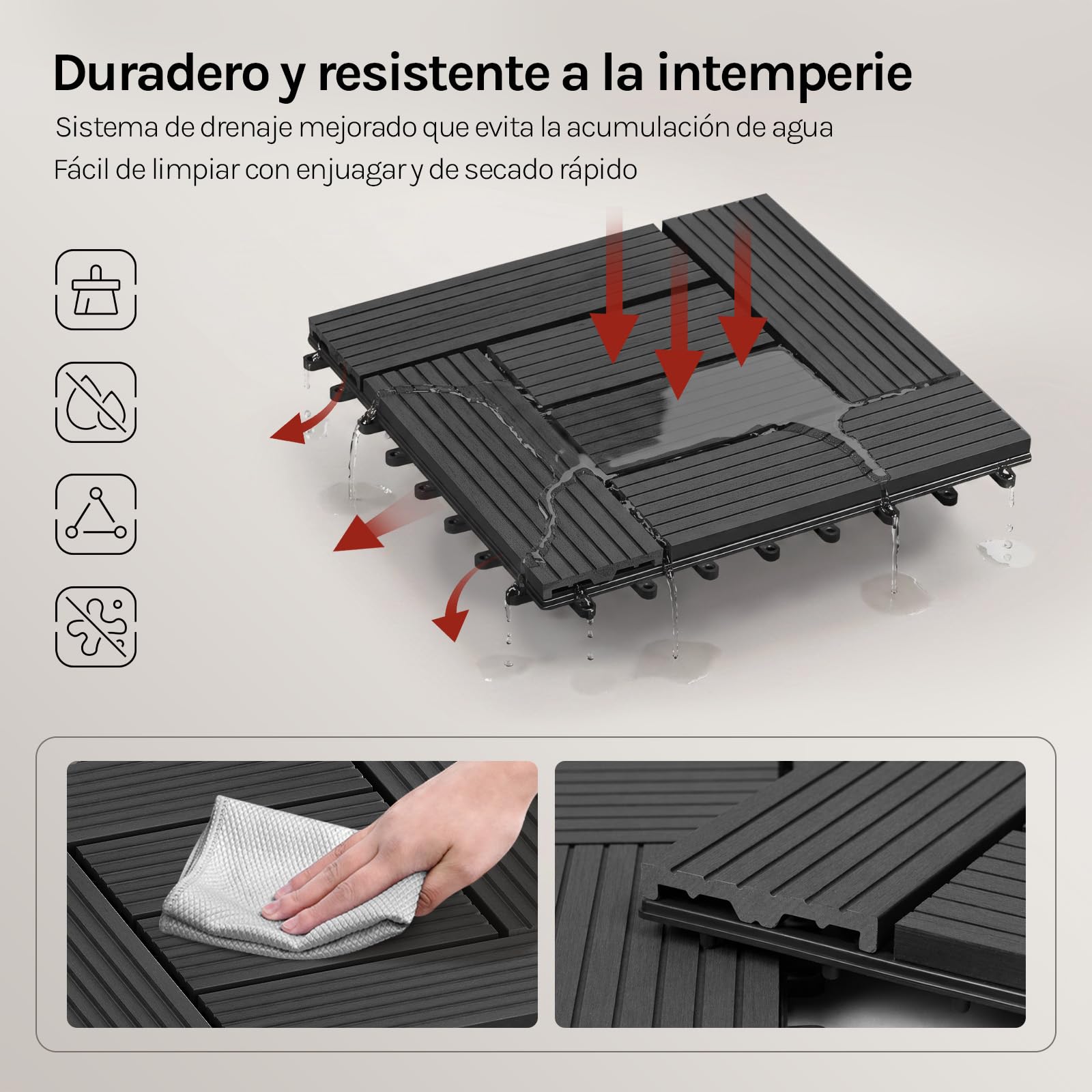 WOLTU 11 x Suelo de WPC Baldosas de Madera Exterior, Antracita
