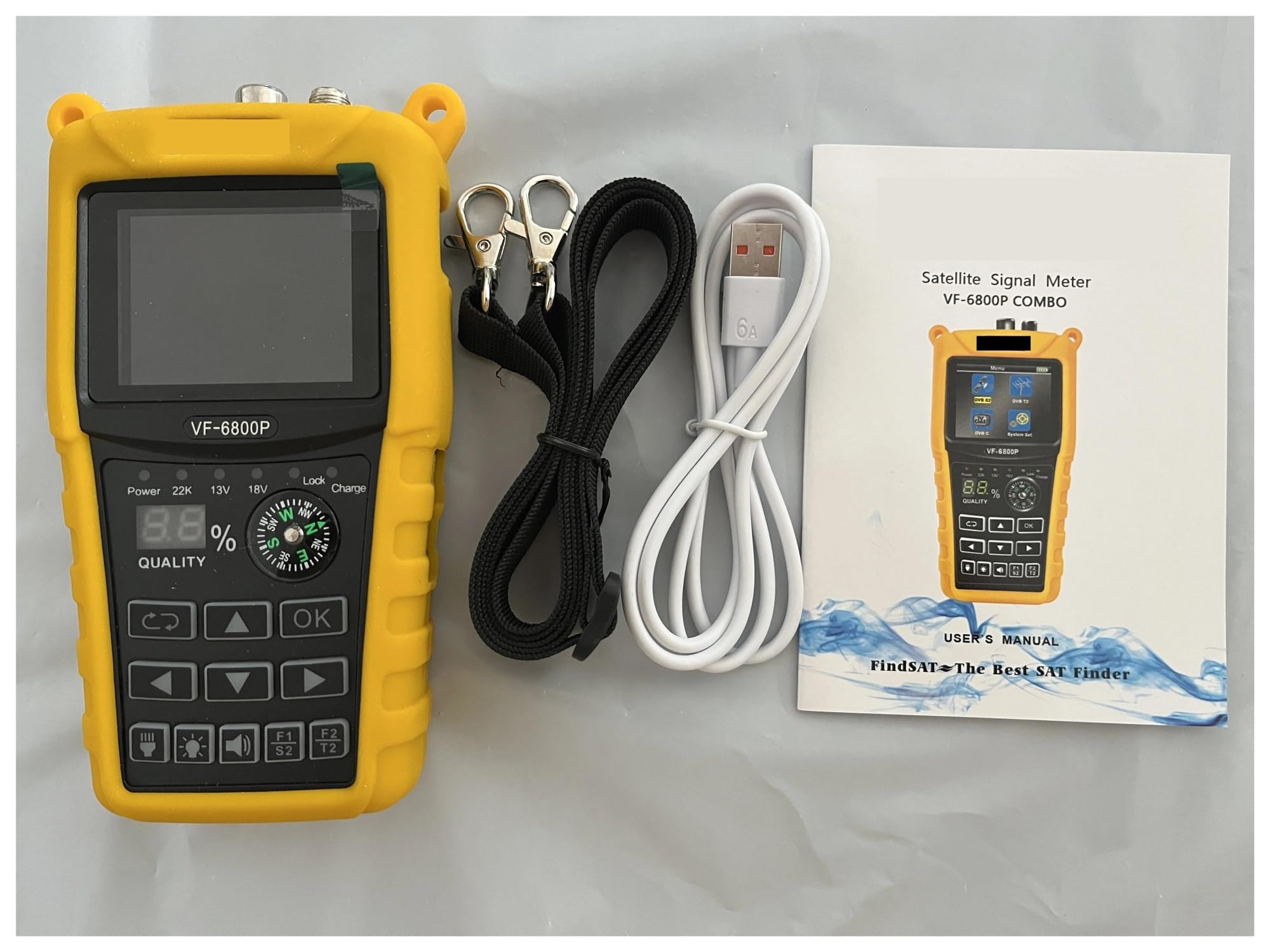 Satellite Finder, Satellite TV Finder DVB-T2 DVB-S2 DVB-C MPEG4 Digital Sat Finder Meter 2.4 Inch LCD HD for TV Tuner 2000mah Battery