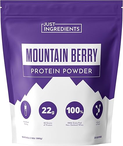 JUST INGREDIENTS Mountain Berry Proteína en polvo, 30 porciones con suero de leche 100% alimentado con pasto y proteínas vegetales orgánicas, sabor